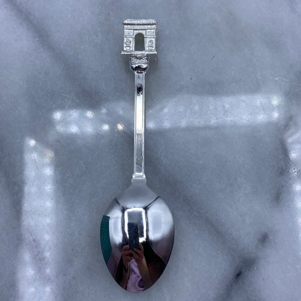 Paris France Souvenir Spoon Silver Plated Arc de Triomphe Eiffel w/Case Travel